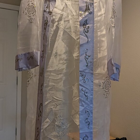 Long Dress Evening Kimono Cardigan Topper Robe Small White sheer Sparkles design - Picture 11 of 11